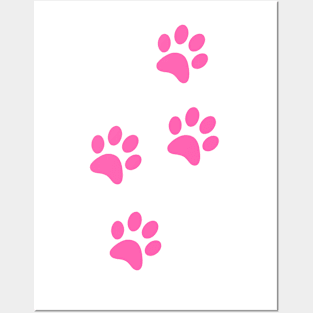 Pink Paw-prints on a white surface Posters and Art